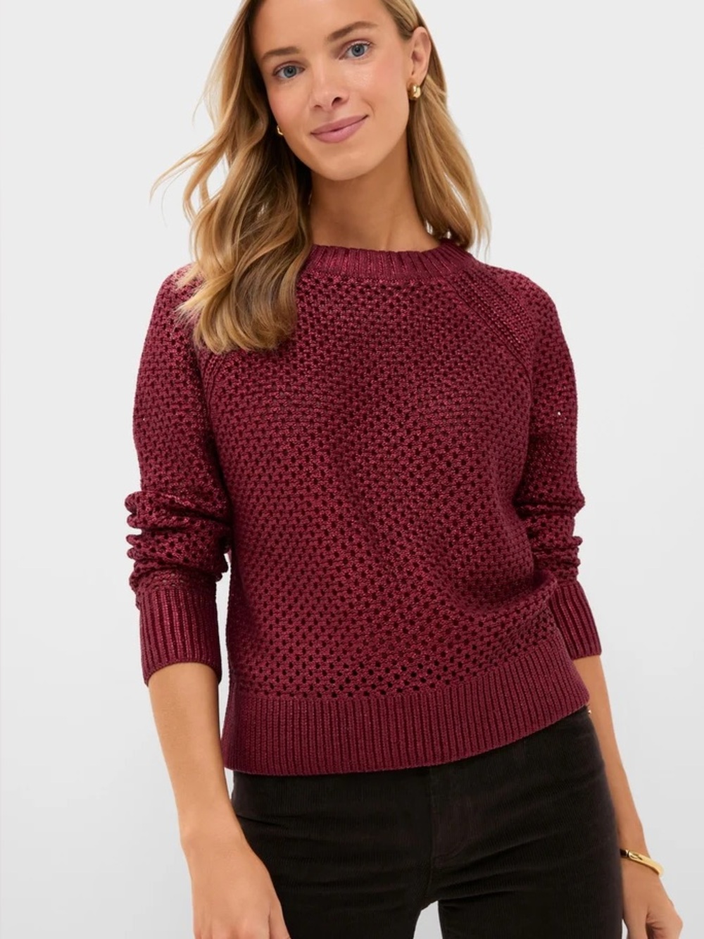 Tuckernuck Aspen Crewneck Foil Crochet Sweater Goji Berry Metallic XXL NEW